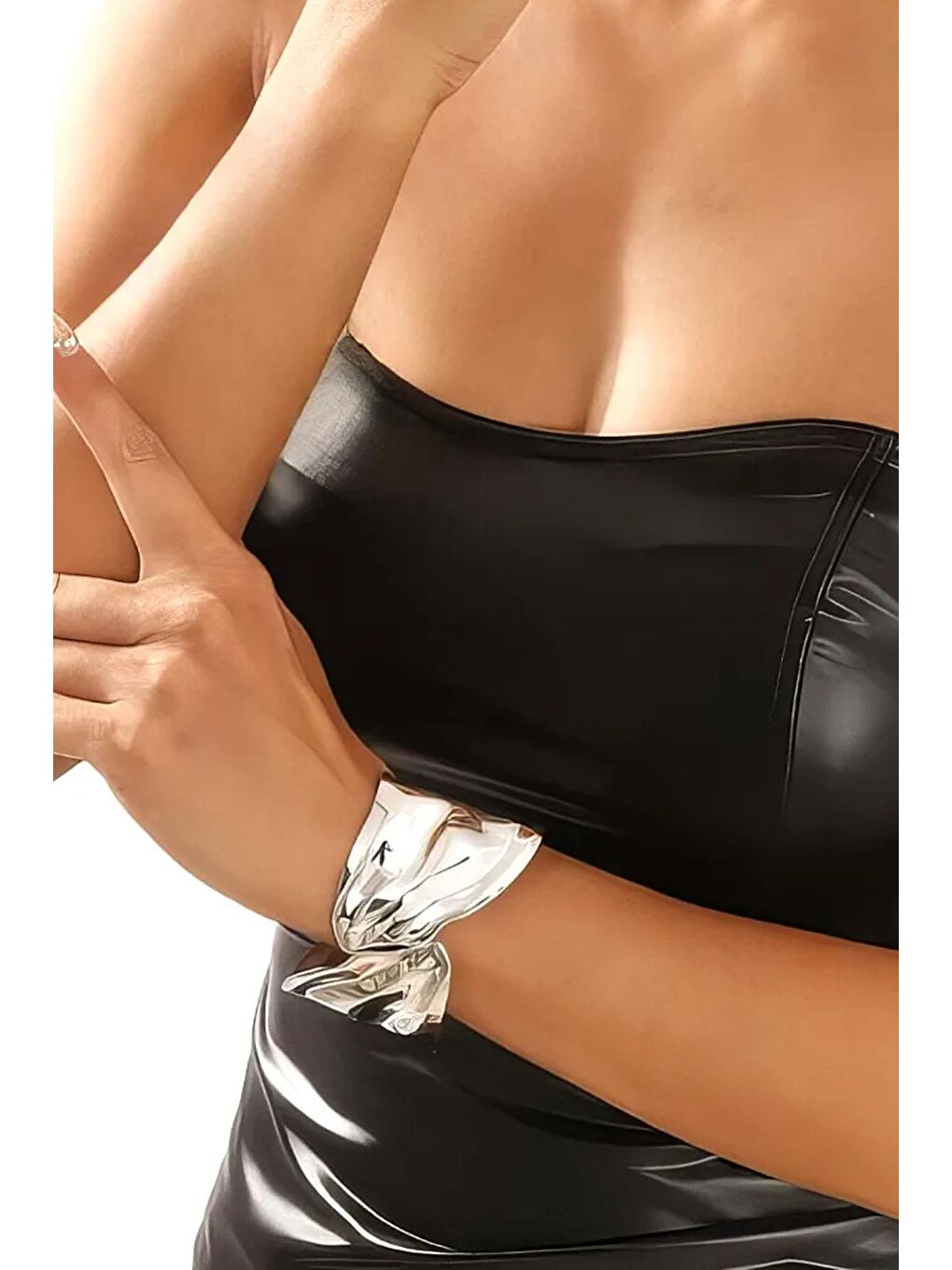 Gri Yaprak Temalı Metal Kalın Cuff Bileklik-3