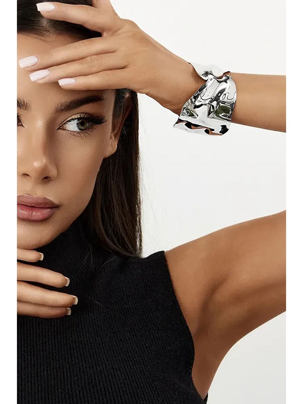 Gri Yaprak Temalı Metal Kalın Cuff Bileklik-8