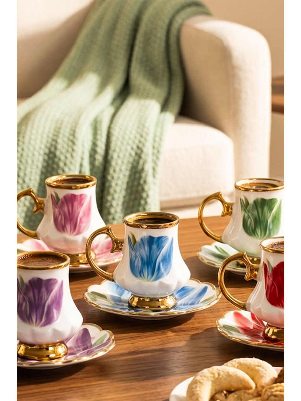 Karışık 16987 Otto Altın Yaldızlı Porselen 6 Kişilik Fincanı Takımı-75ml-1