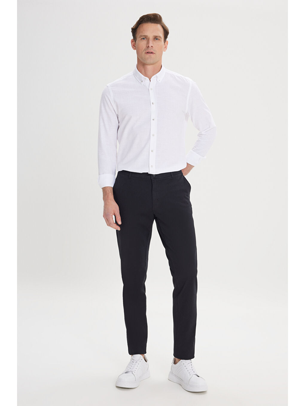 Erkek Siyah Slim Fit Dar Kesim Yan Cep Pamuklu Esnek Chino Pantolon