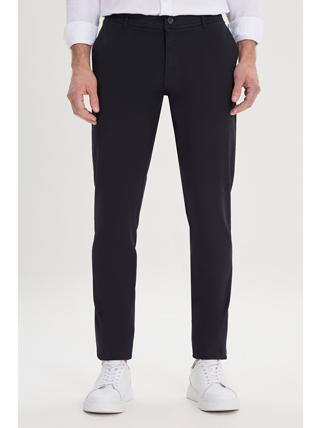 Erkek Siyah Slim Fit Dar Kesim Yan Cep Pamuklu Esnek Chino Pantolon-1