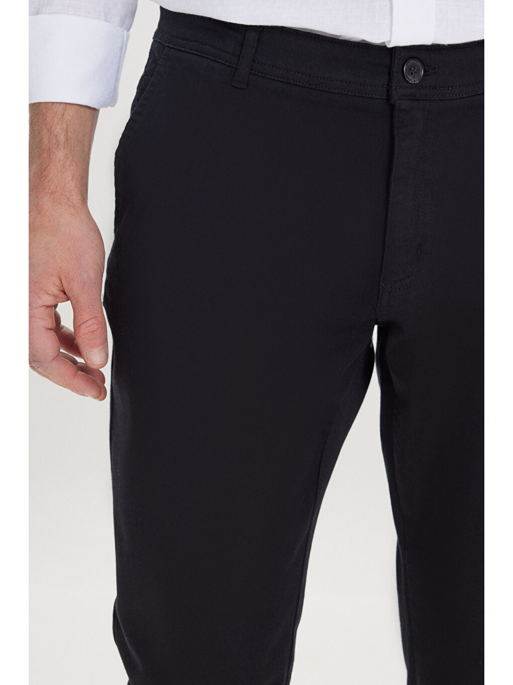 Erkek Siyah Slim Fit Dar Kesim Yan Cep Pamuklu Esnek Chino Pantolon-4