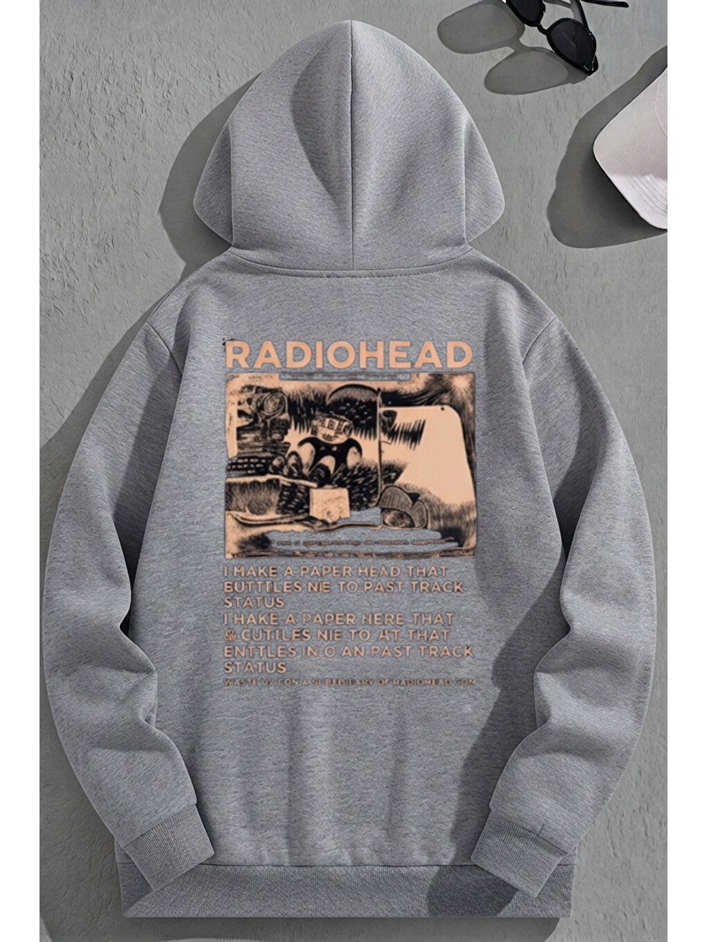 Unisex 3 İplik Pamuklu Gri Radiohead Baskı Bol Kalıp Sweatshirt Hoodie