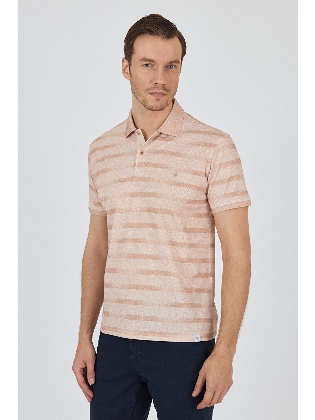 Pembe Kısa Kol Baskılı Pike Polo Yaka Cepsiz Slim Fit Tişört 1011250170