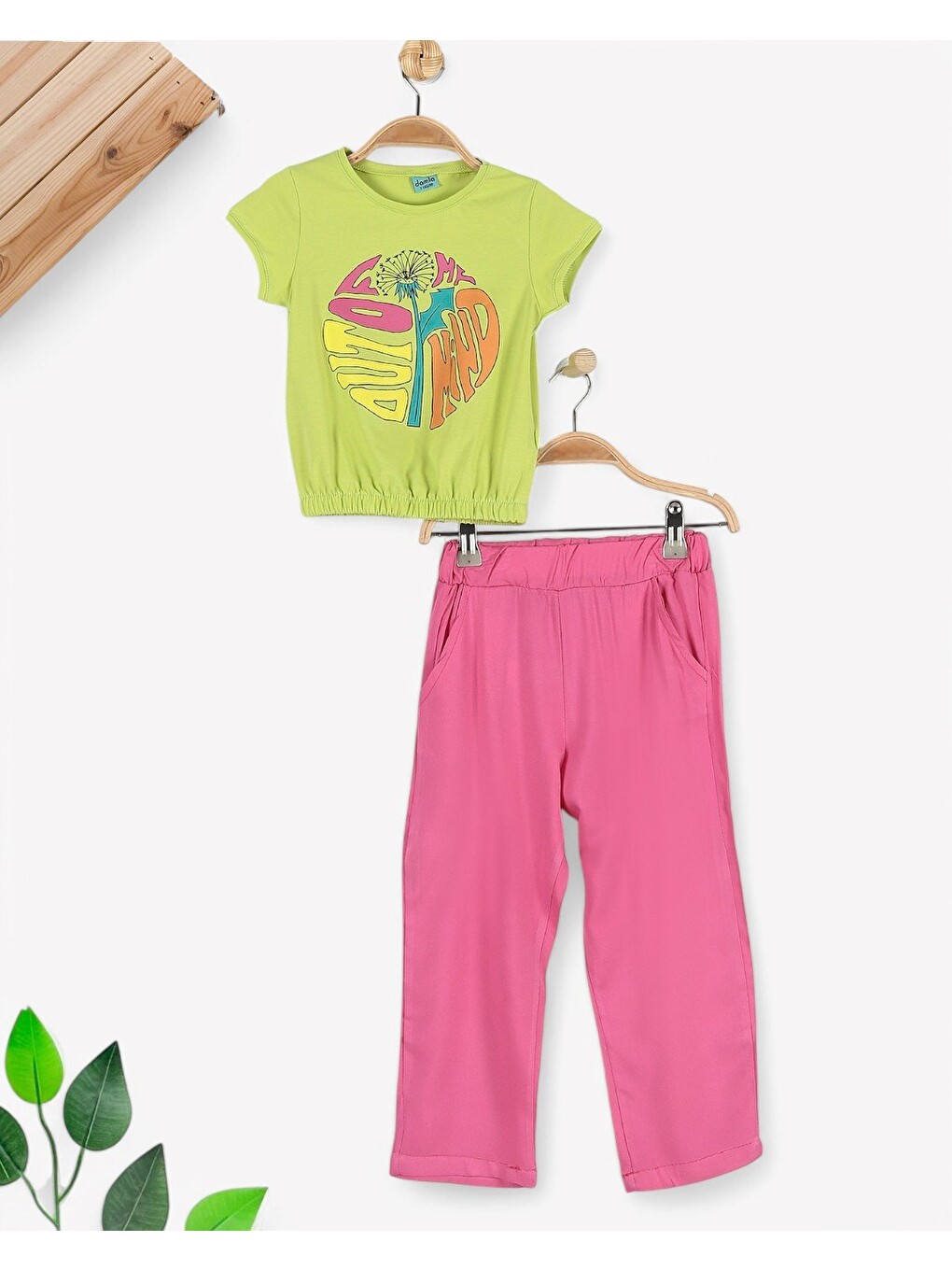 Yeşil Kız Çocuk 2-3-4-5-6 Yaş Müslin Pantalonlu Yazlık Takım-1