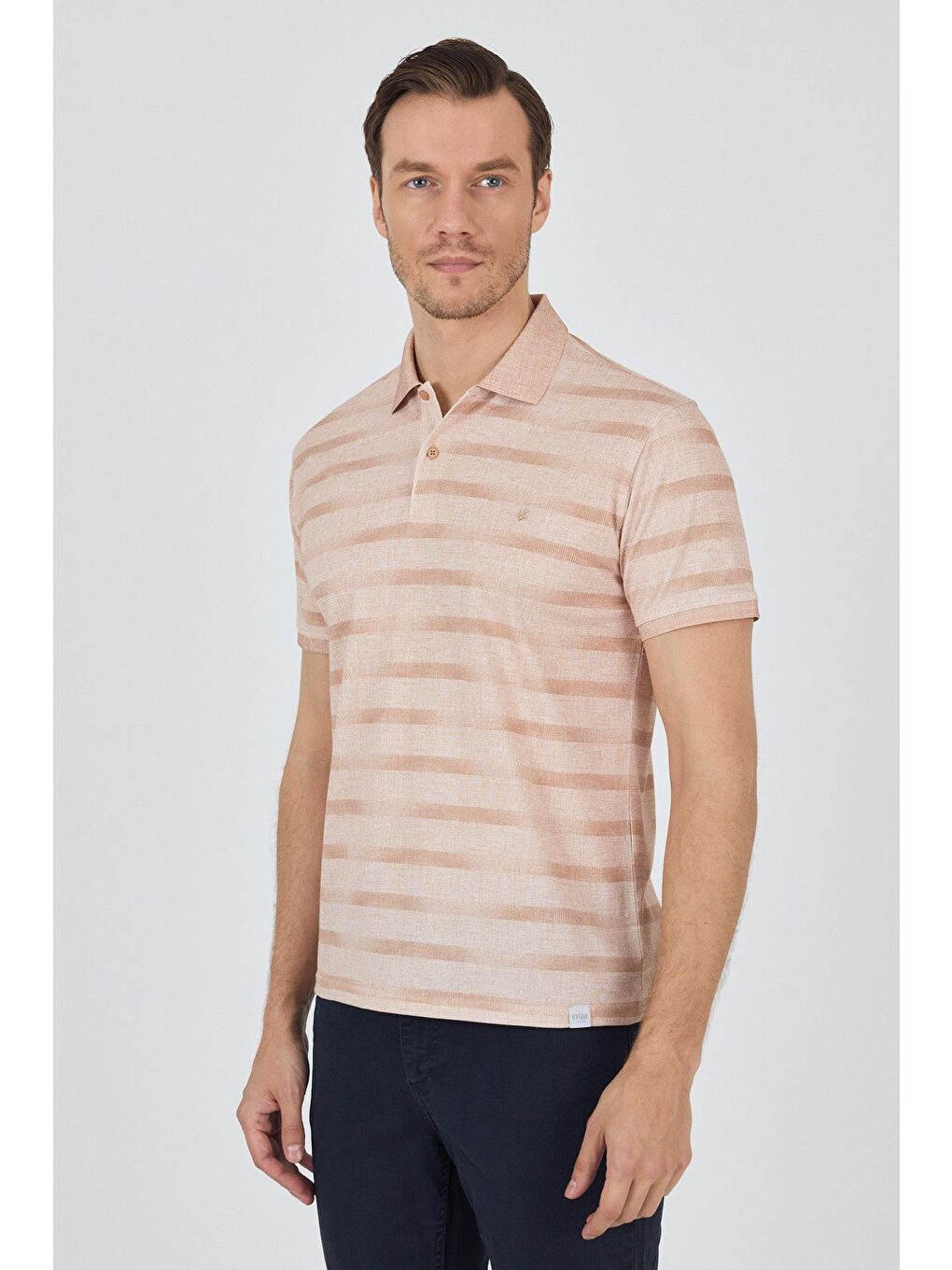 Pembe Kısa Kol Baskılı Pike Polo Yaka Cepsiz Slim Fit Tişört 1011250170-2