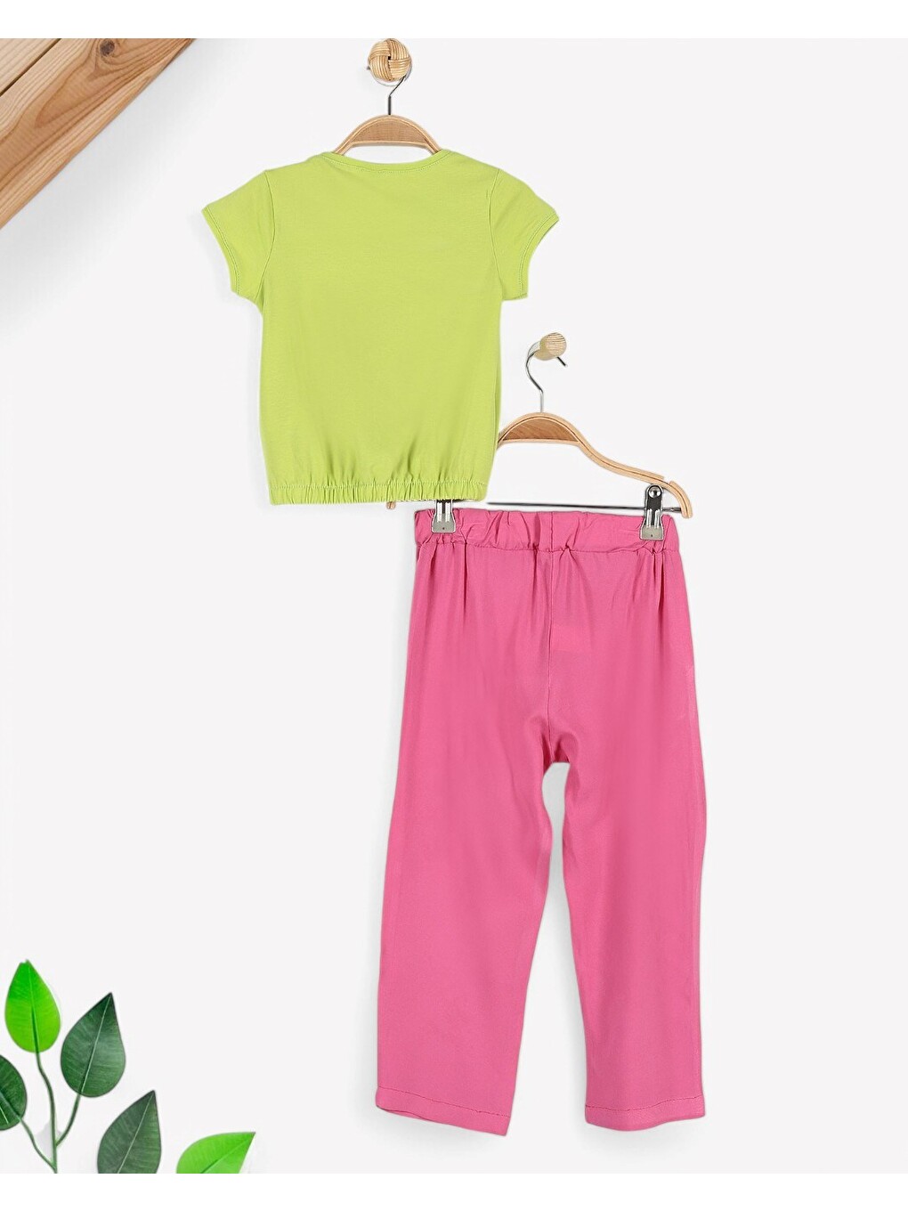 Yeşil Kız Çocuk 2-3-4-5-6 Yaş Müslin Pantalonlu Yazlık Takım-4