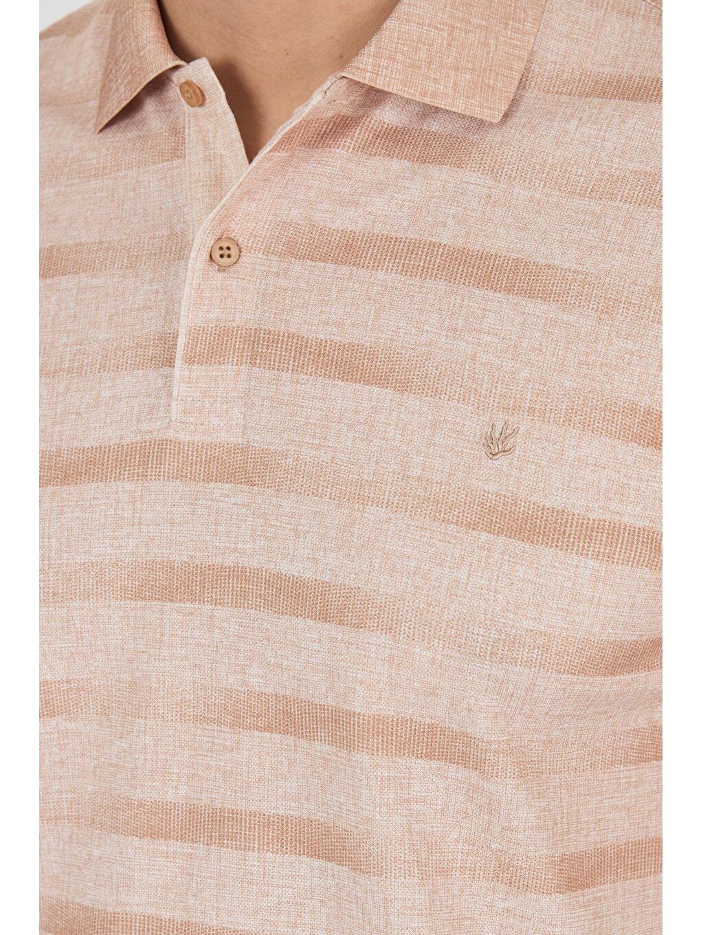 Pembe Kısa Kol Baskılı Pike Polo Yaka Cepsiz Slim Fit Tişört 1011250170-3