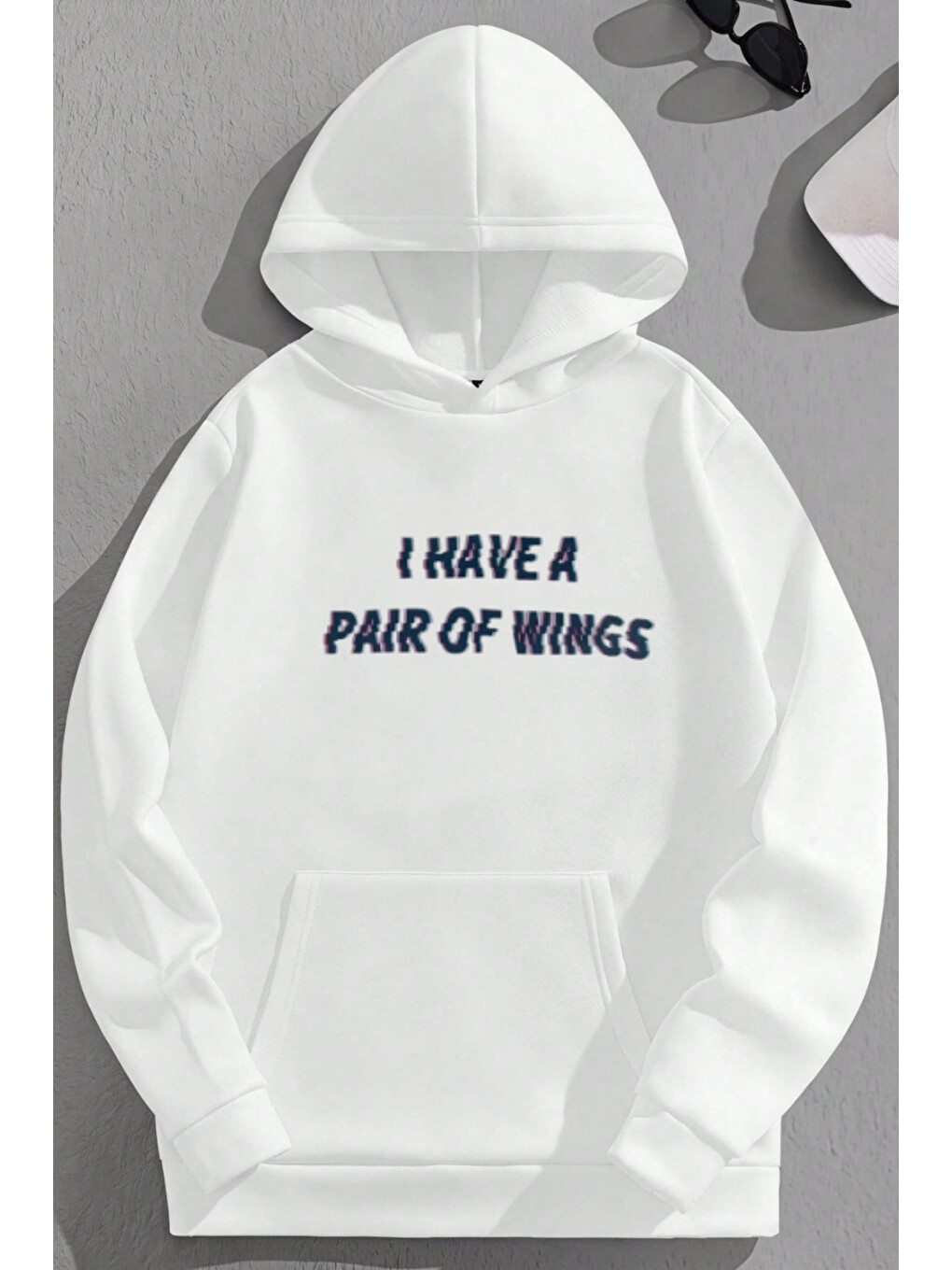 Unisex 3 İplik Pamuklu Beyaz Pairofwing Baskı Bol Kalıp Sweatshirt Hoodie-1
