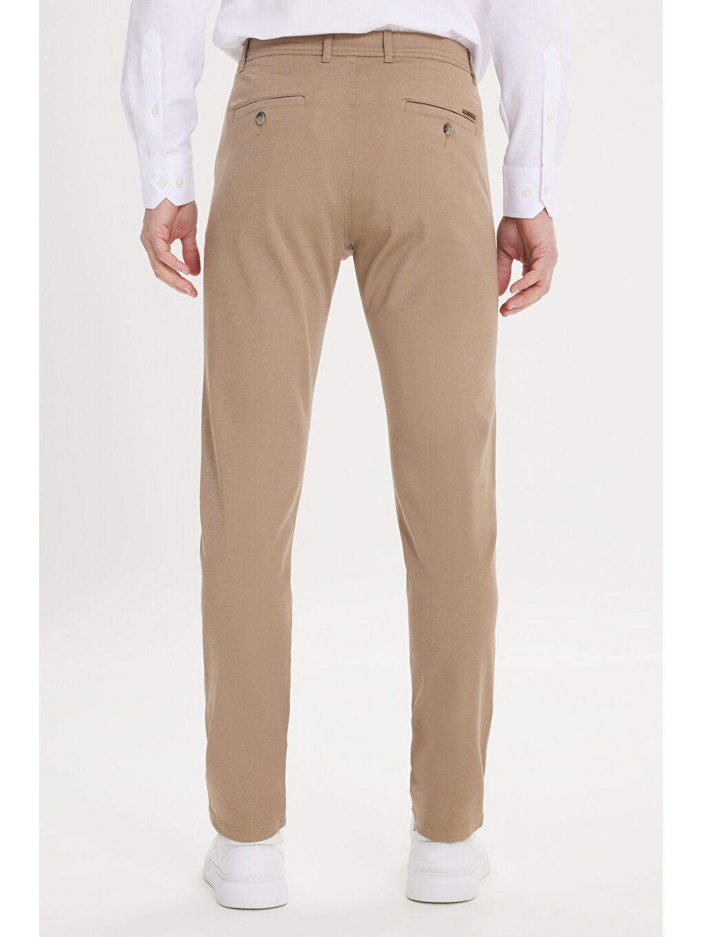 Kahverengi Erkek Camel Slim Fit Dar Kesim Yan Cep Pamuklu Esnek Chino Pantolon-5