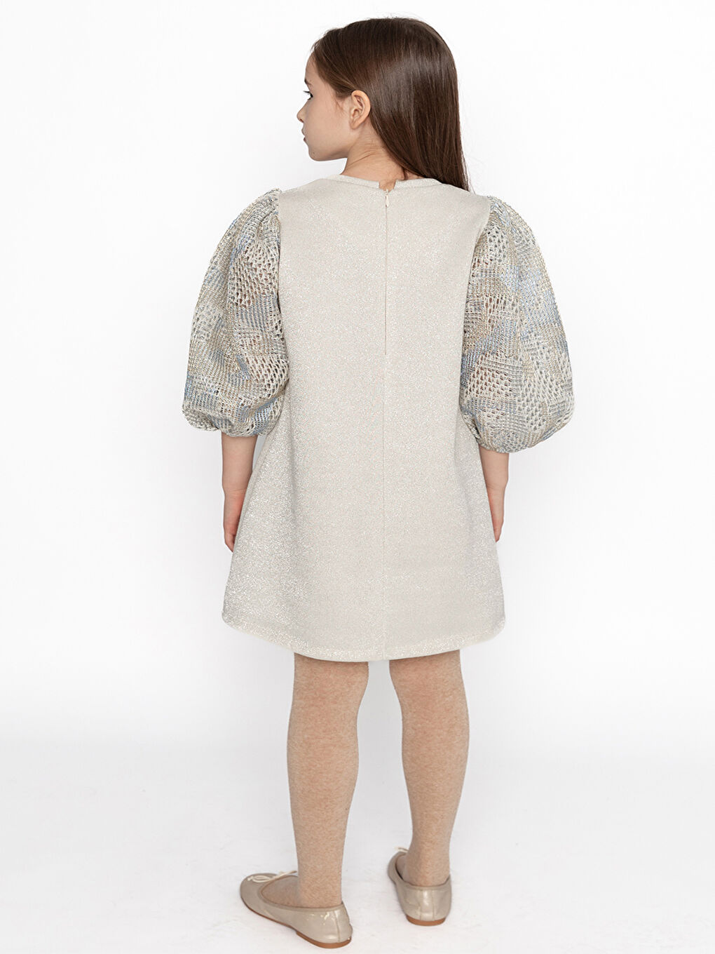 Ekru Balon Kollu Elbise-1