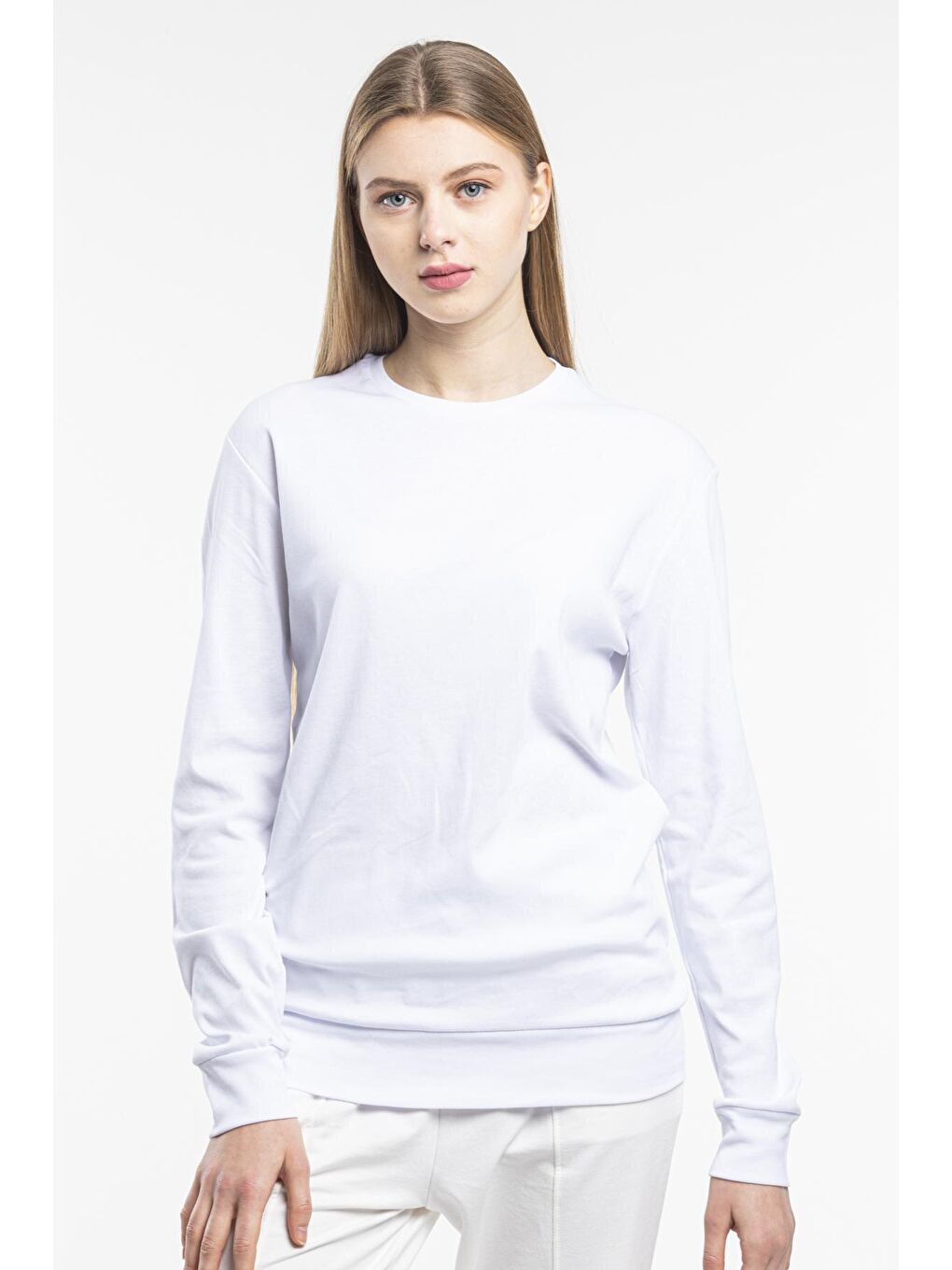 Süperlife Beyaz Kadın Bisiklet Yaka Regular Fit Sweatshirt spr21k17 - 3