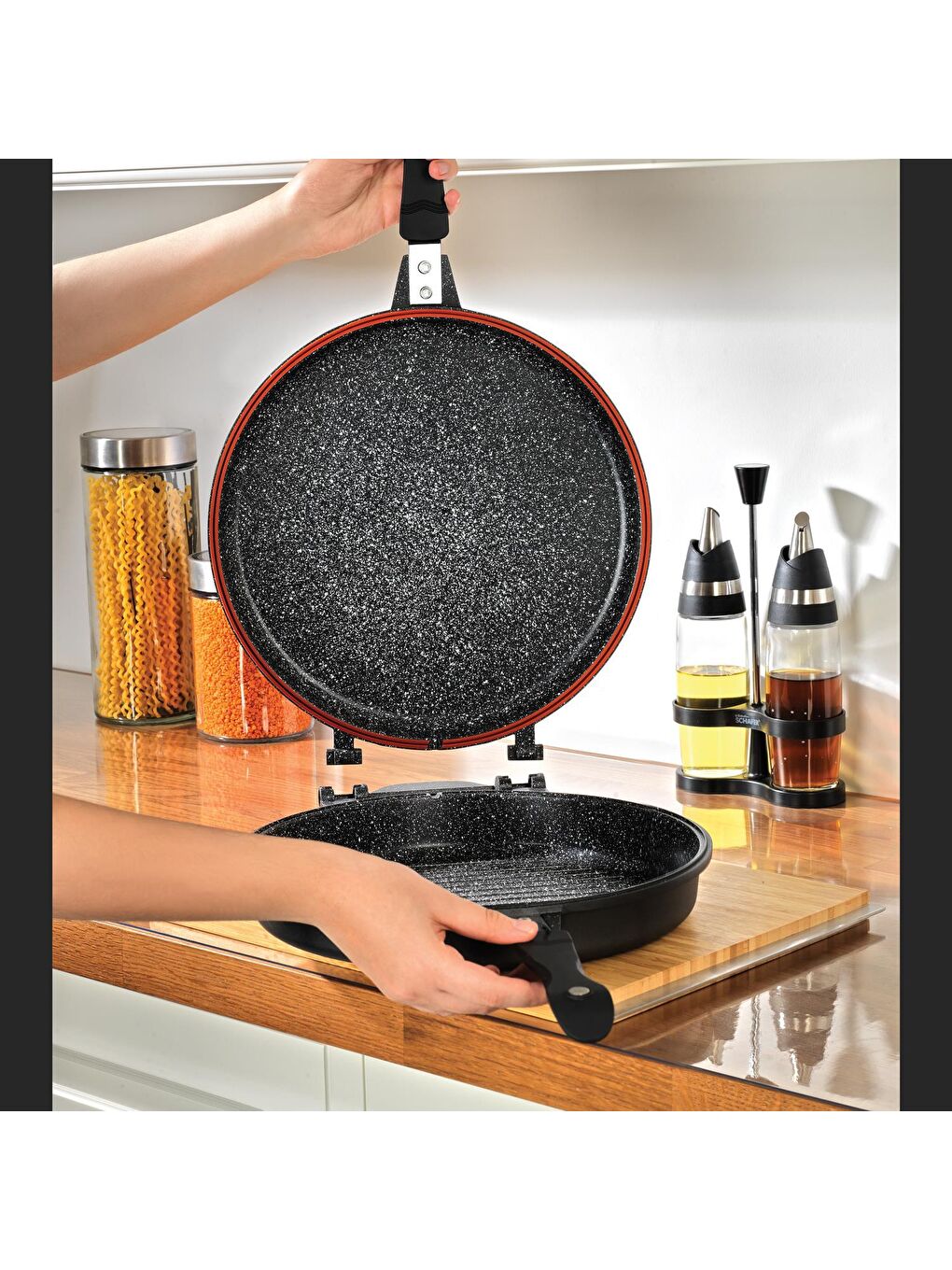 Yuvarlak Double Grill Pan 30 Cm-2 Parça-Siyah