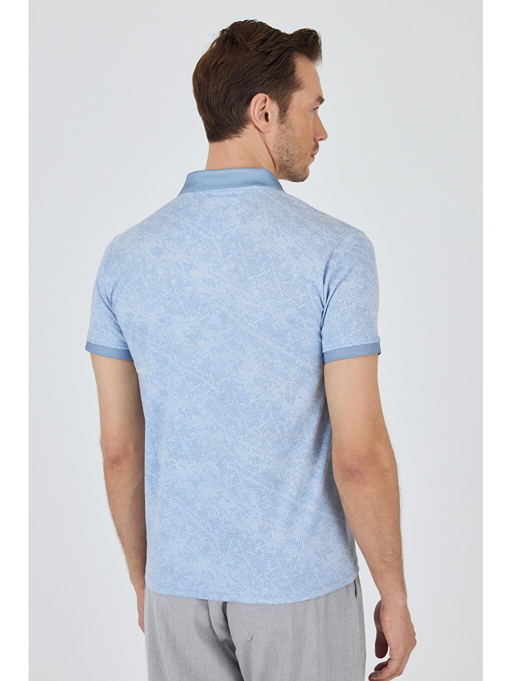 Koyu Mavi Kısa Kol Baskılı Pike Polo Yaka Cepsiz Esnek Casual Slim Fit Tişört 1011250152-4