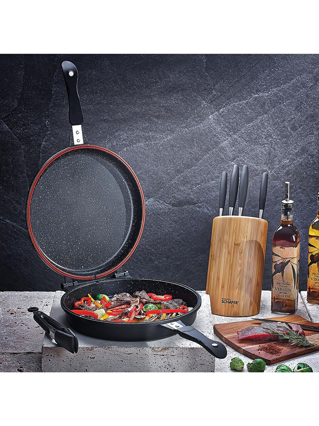 Yuvarlak Double Grill Pan 30 Cm-2 Parça-Siyah-1