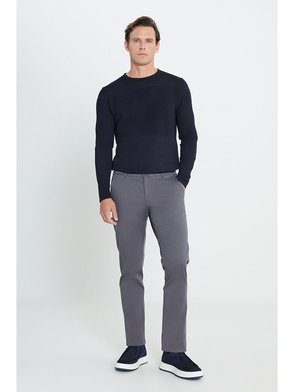 Erkek Antrasit Slim Fit Dar Kesim Yan Cep Pamuklu Esnek Chino Pantolon-1