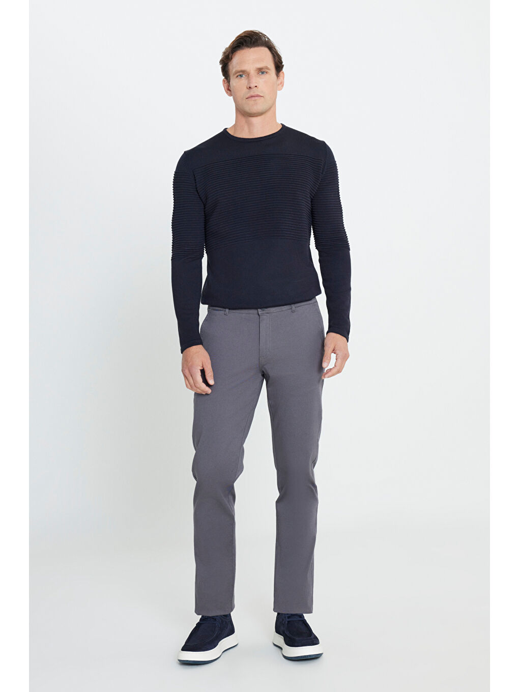 Erkek Antrasit Slim Fit Dar Kesim Yan Cep Pamuklu Esnek Chino Pantolon-2