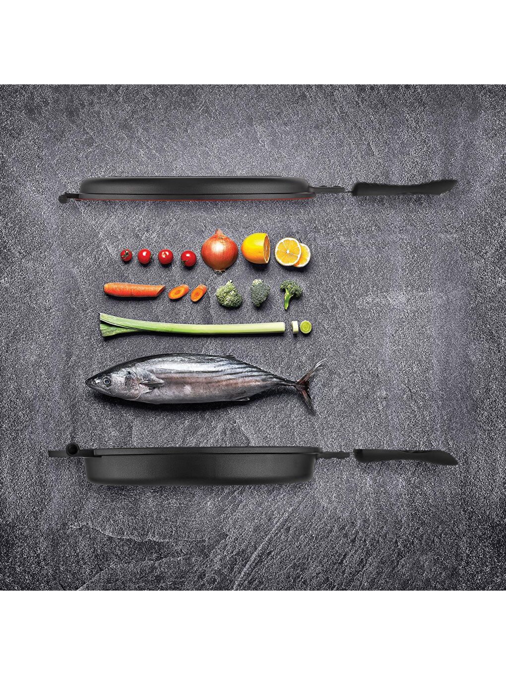 Yuvarlak Double Grill Pan 30 Cm-2 Parça-Siyah-2