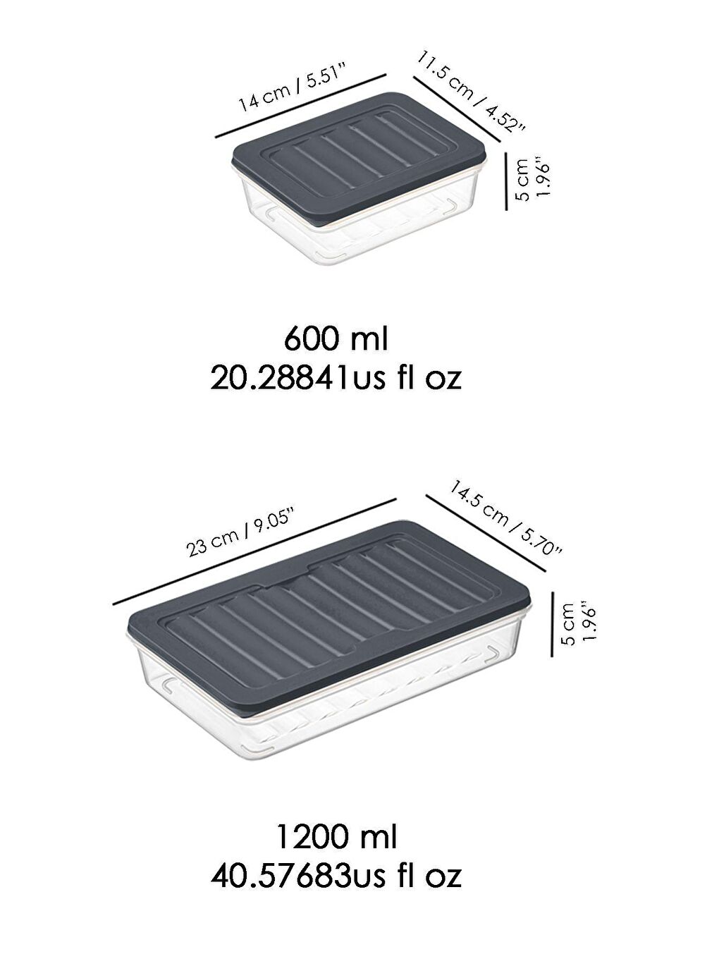 Meleni Home Antrasit 8'li Buzdolabı Düzenleyici Difriz-Miktodalga Uyumlu Saklama Kabı Antrasit  2 X 1200 ml - 6 X 600 ml - 7