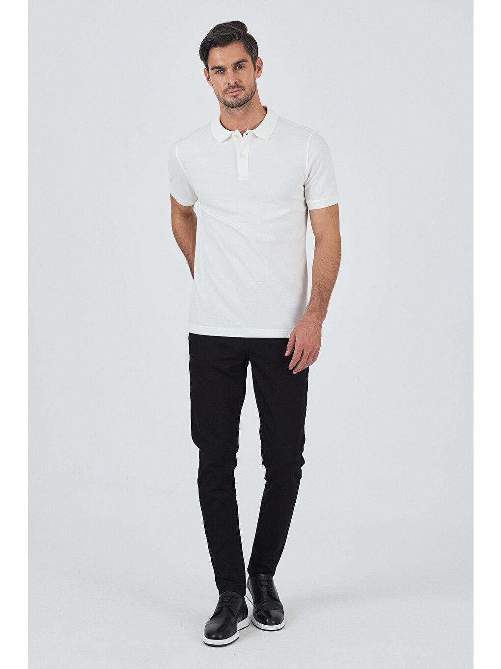 Kahverengi Açık Krem Polo Yaka Kısa Kol Cepsiz Slim Fit Classic Pamuklu Büyük Beden Tişört 1011250177-1