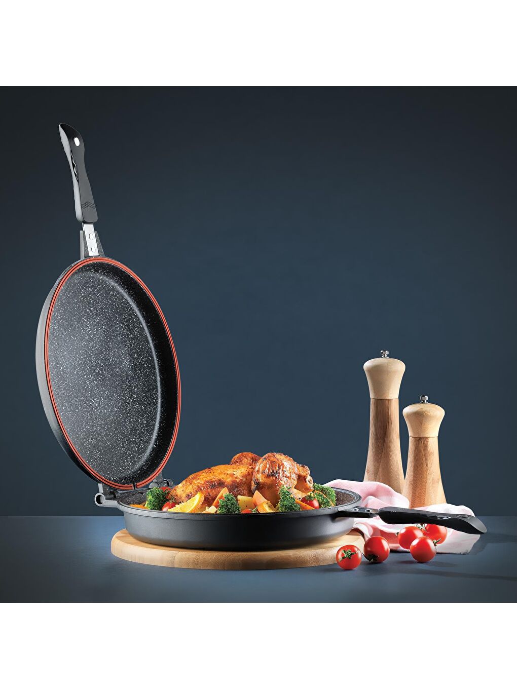 Yuvarlak Double Grill Pan 30 Cm-2 Parça-Siyah-5