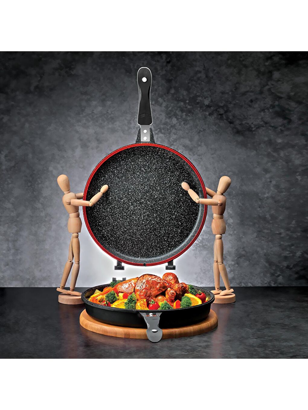 Yuvarlak Double Grill Pan 30 Cm-2 Parça-Siyah-6