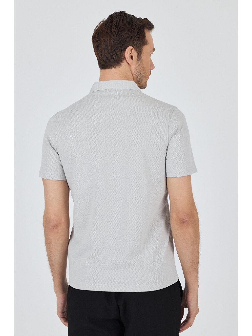 Gri Kısa Kol Düz Suprem Polo Yaka Cepsiz Pamuklu Casual Slim Fit Tişört 1011250164_100-4