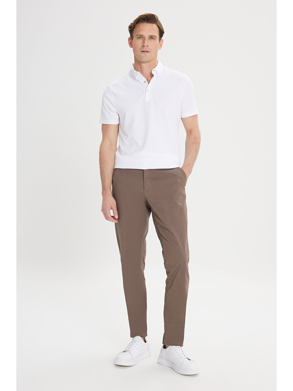 Kahverengi Erkek Açık Kahve Slim Fit Dar Kesim Yan Cep Pamuklu Esnek Chino Pantolon-2