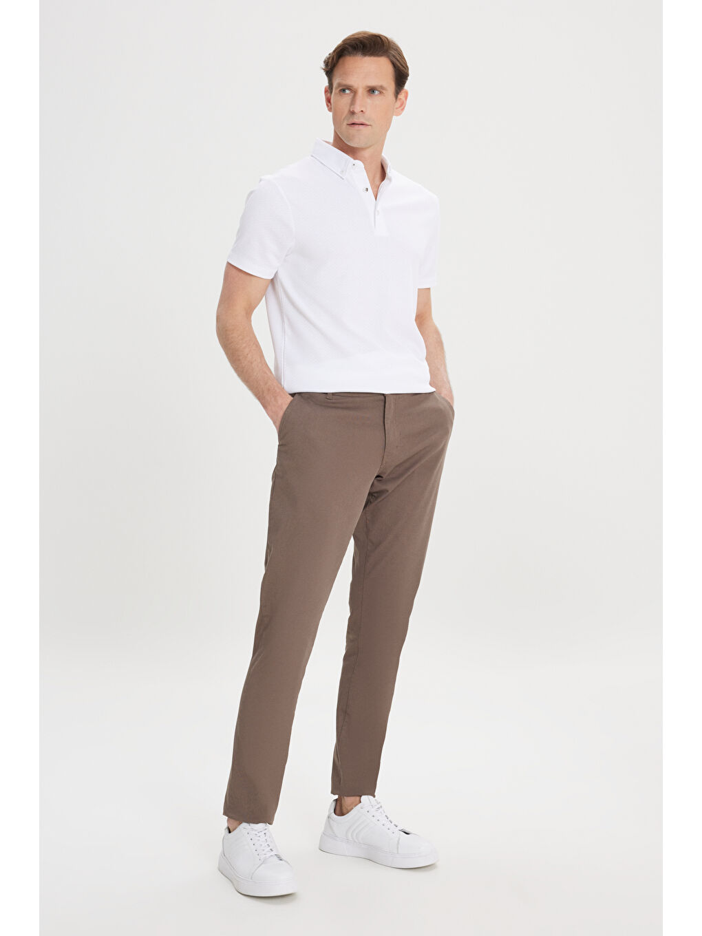Kahverengi Erkek Açık Kahve Slim Fit Dar Kesim Yan Cep Pamuklu Esnek Chino Pantolon-3