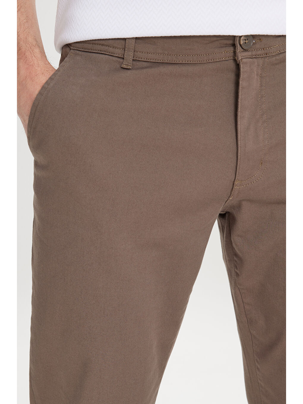 Kahverengi Erkek Açık Kahve Slim Fit Dar Kesim Yan Cep Pamuklu Esnek Chino Pantolon-4