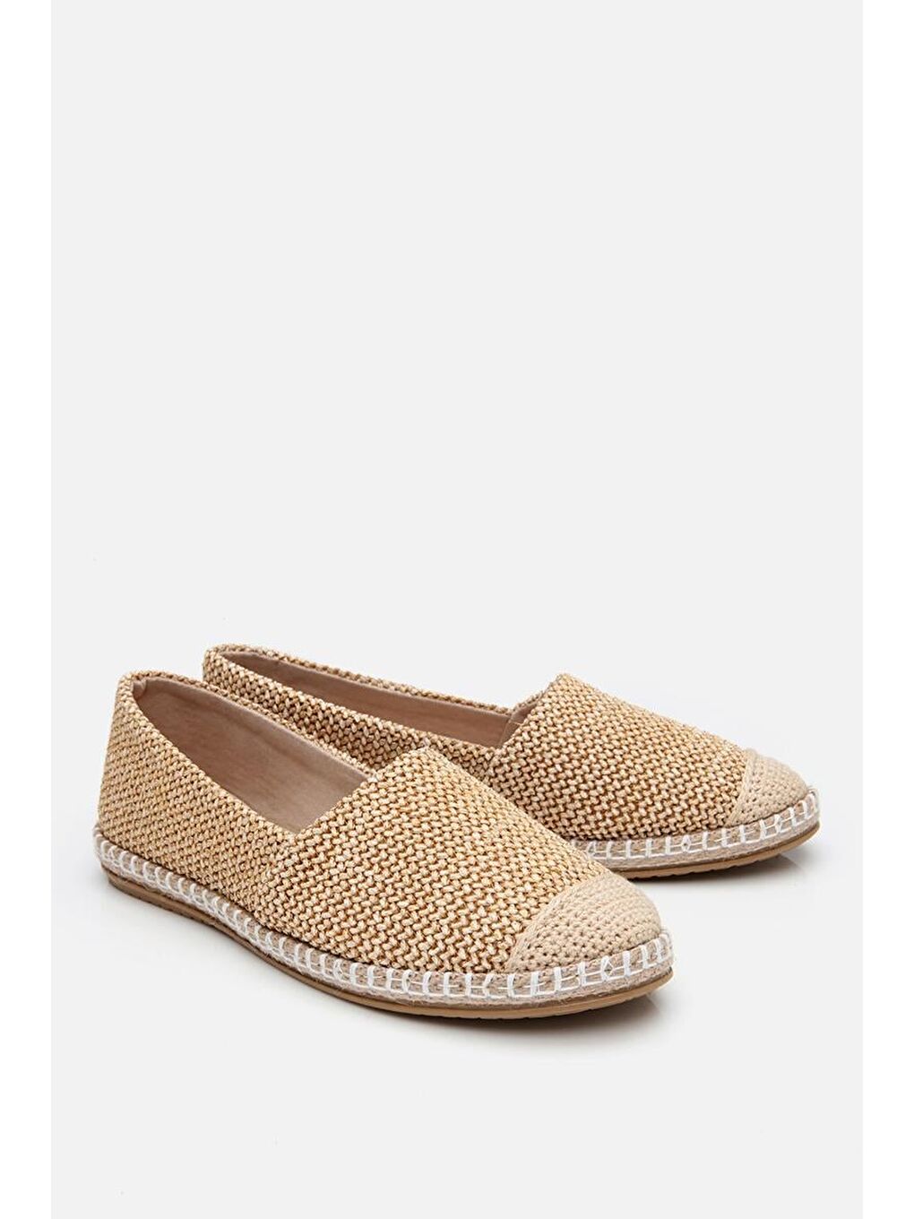 Kadın Bej Çizgili Hasır Detaylı Espadril-1