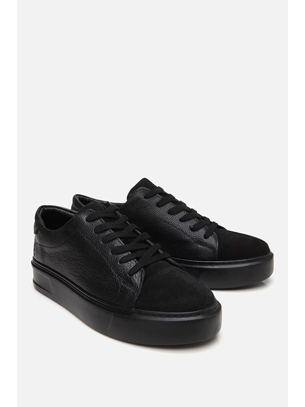 Erkek Deri Siyah Hafif Tabanlı Spor Ayakkabı-1