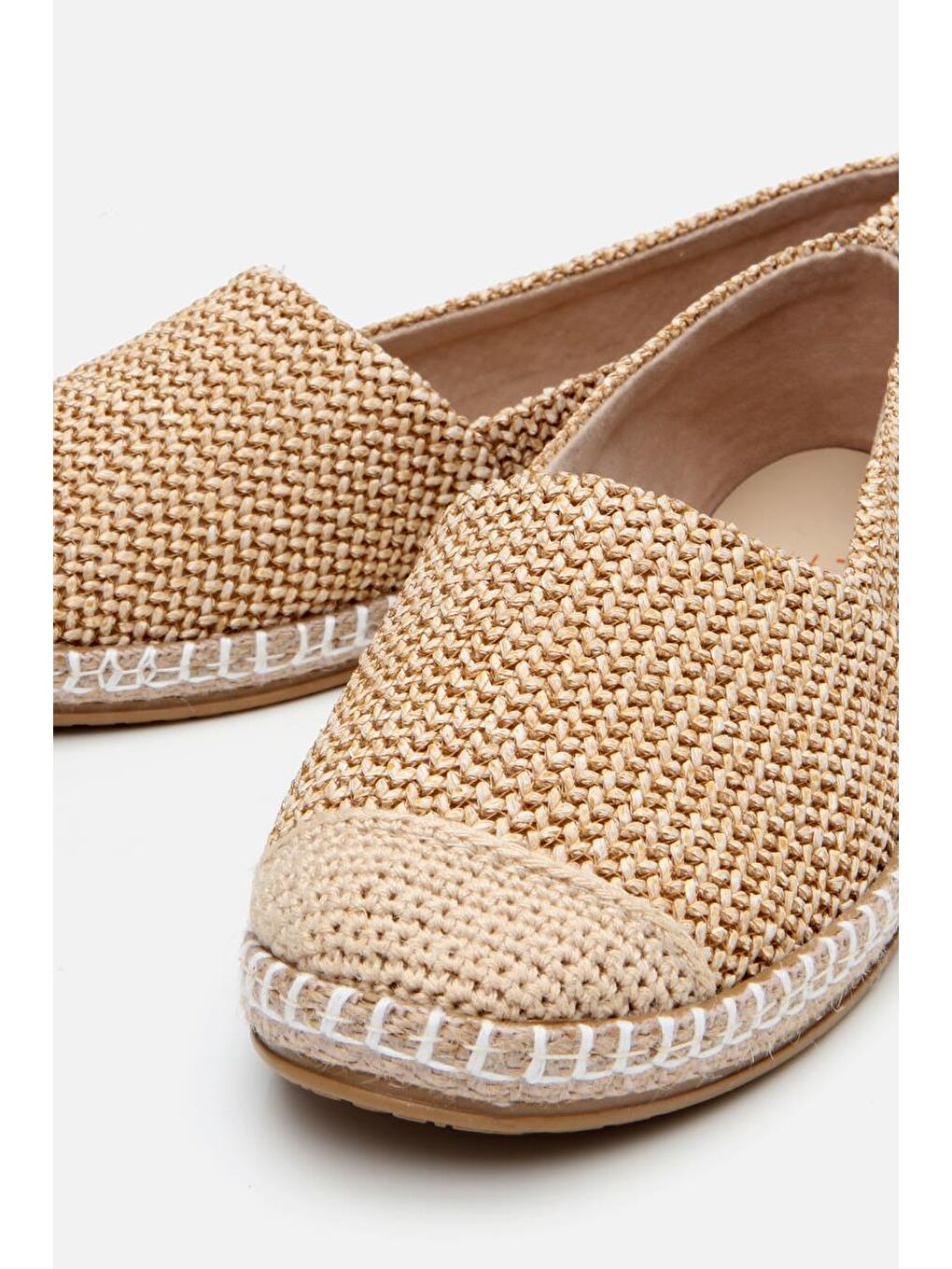 Kadın Bej Çizgili Hasır Detaylı Espadril-2