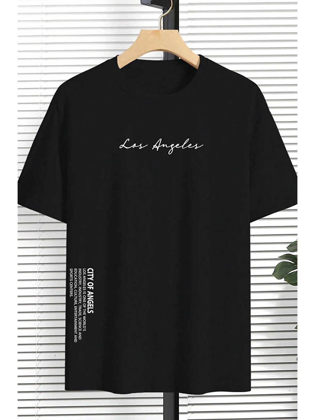 uyguntarz Siyah Erkek Los Angles Baskılı Oversize Tshirt - 1