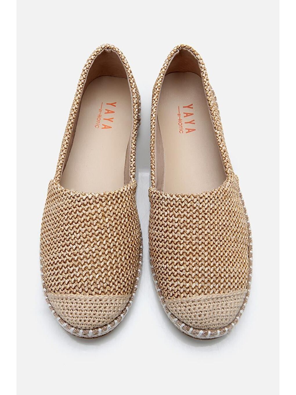 Kadın Bej Çizgili Hasır Detaylı Espadril-4