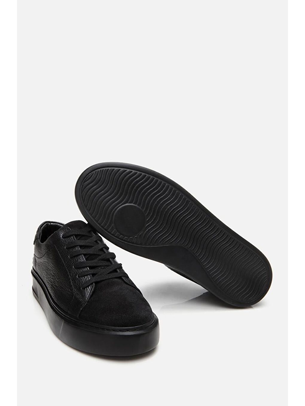 Erkek Deri Siyah Hafif Tabanlı Spor Ayakkabı-5