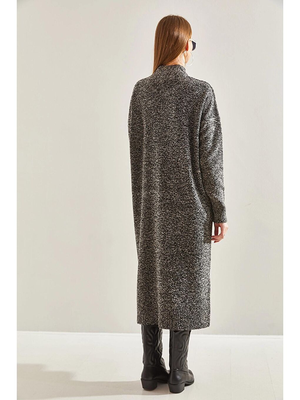 Siyah Kadın Buklet Triko Elbise-1