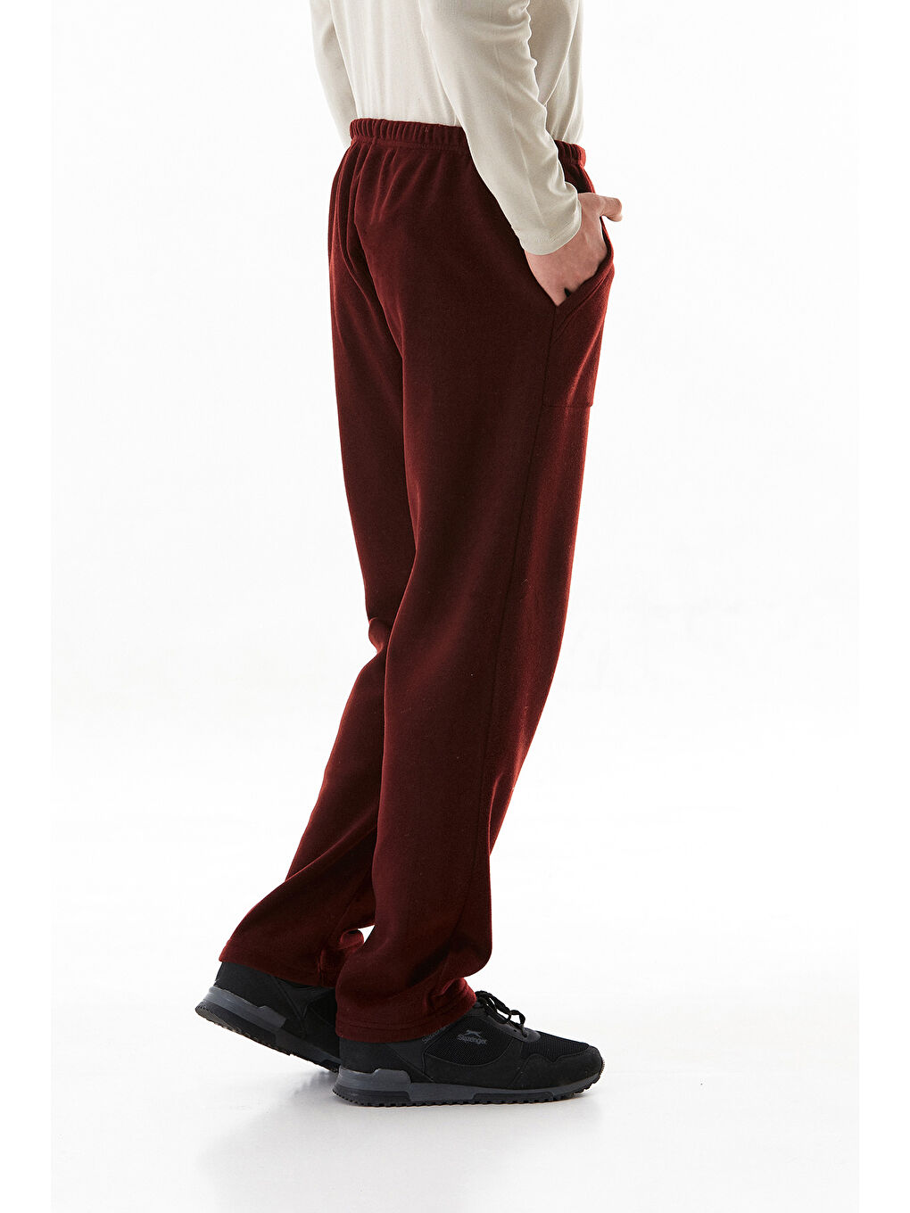 Bordo Beli Lastikli Cepli Polar Eşofman Altı-4