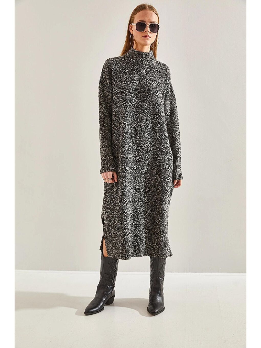 Siyah Kadın Buklet Triko Elbise-2