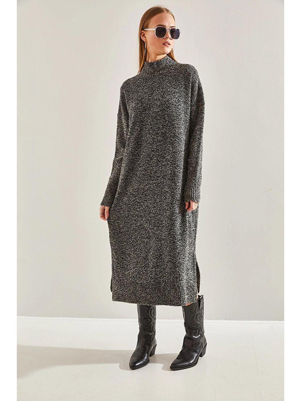 Siyah Kadın Buklet Triko Elbise-3