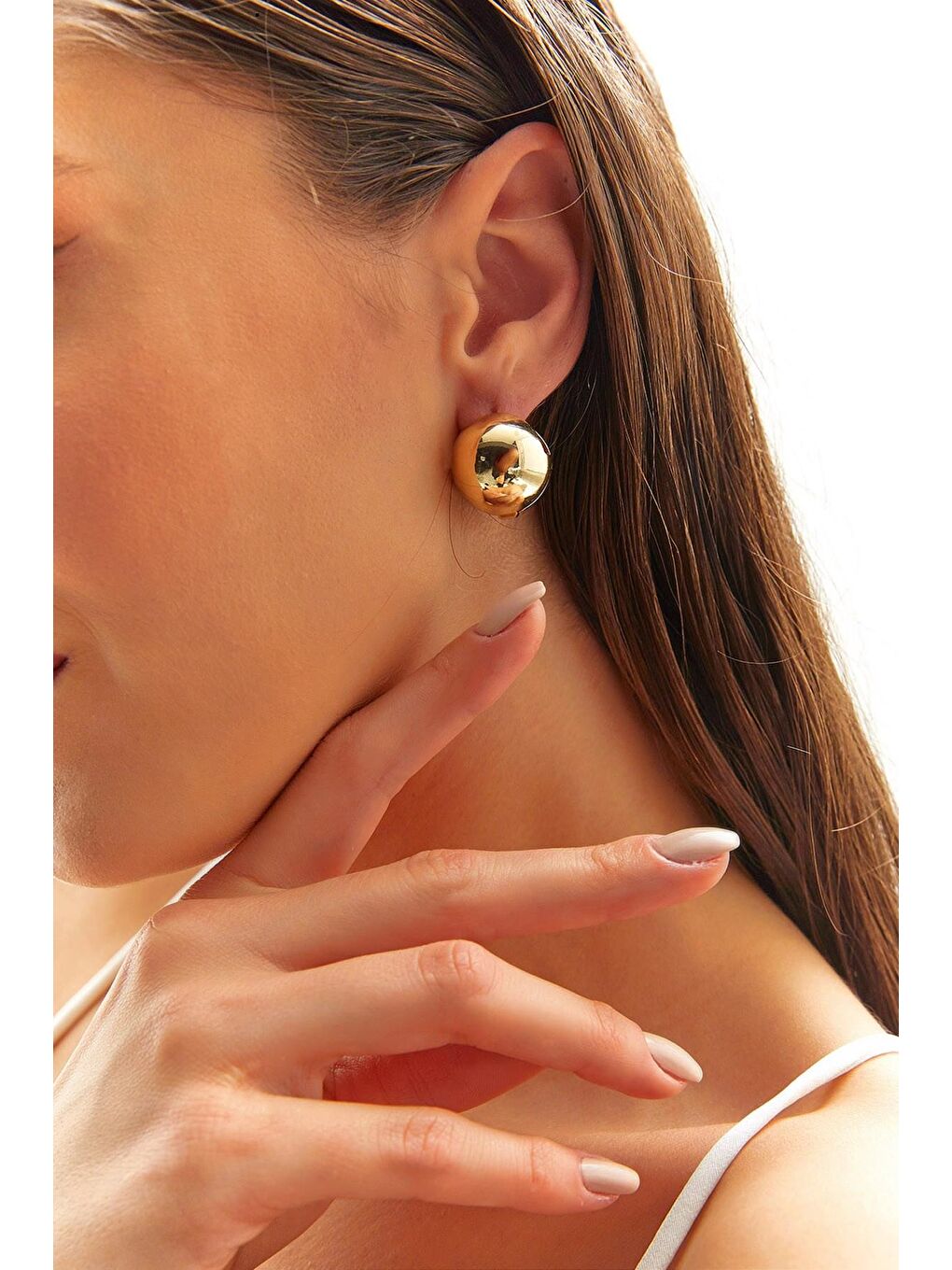 Sarı Kadın Aksesuar Çelik Top Küpe-1