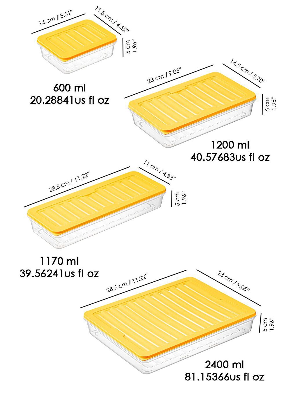 Meleni Home Sarı 13'lü Buzdolabı Düzenleyici Difriz-Mikrodalga Uyumlu  Saklama Kabı 1x2400ml-2x1170-2x1200ml-8x600ml - 7