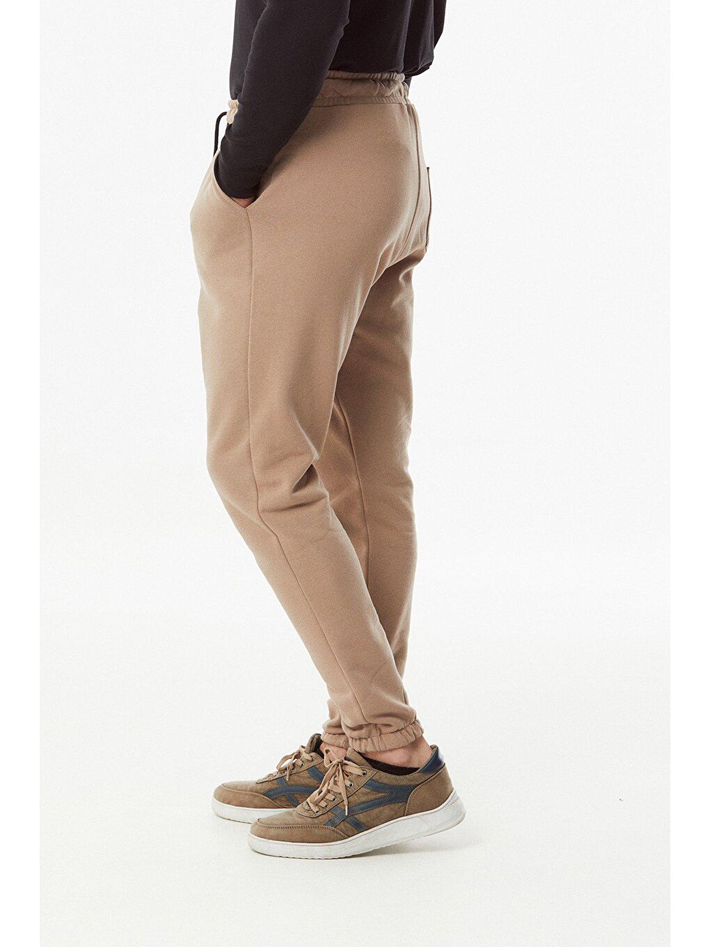 Bej Beli Bağcıklı Jogger Eşofman Altı-1