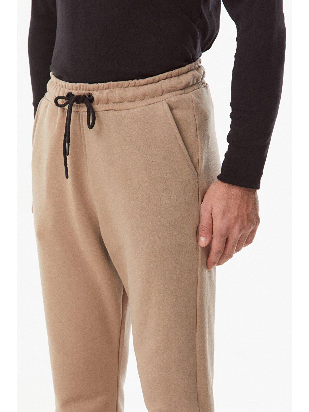 Bej Beli Bağcıklı Jogger Eşofman Altı-2