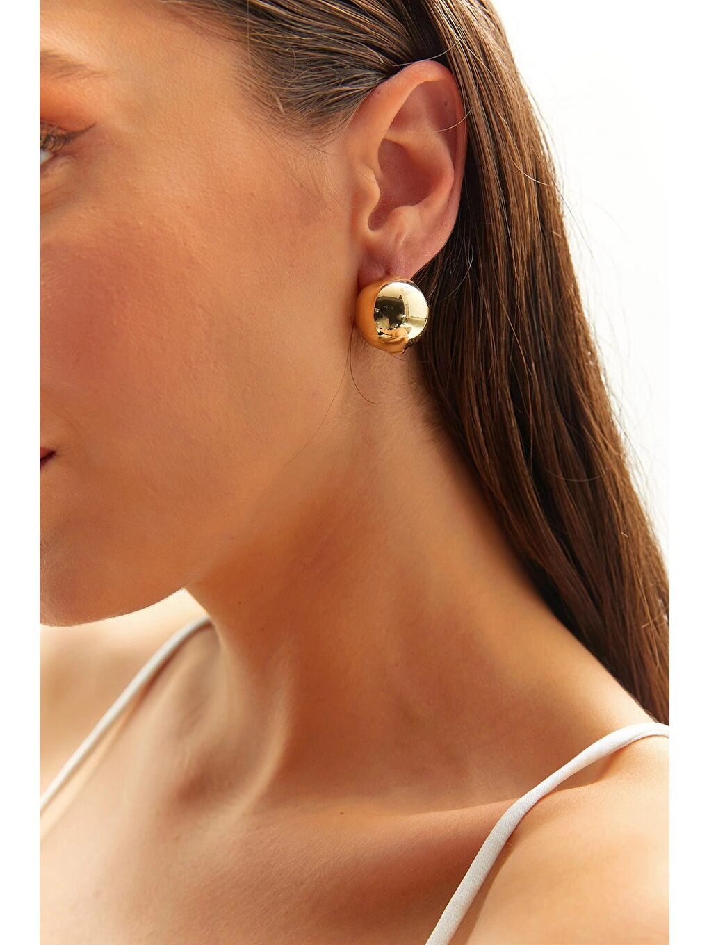 Sarı Kadın Aksesuar Çelik Top Küpe-3