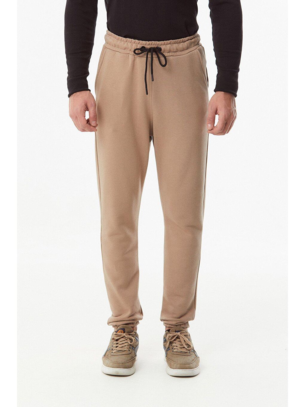 Bej Beli Bağcıklı Jogger Eşofman Altı-4
