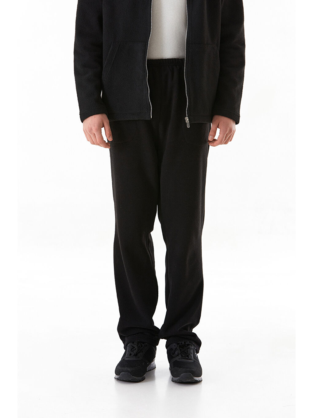 Siyah Beli Lastikli Cepli Polar Eşofman Altı-2