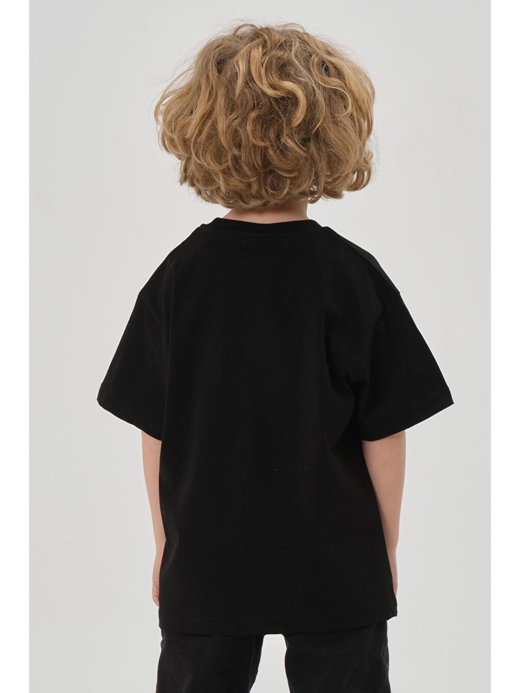 Siyah Bisiklet Yaka Baskılı Erkek Çocuk T-shırt-5