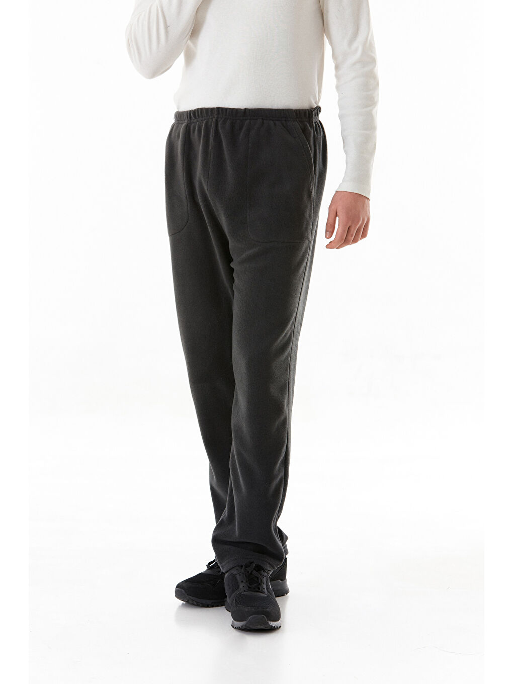 Antrasit Beli Lastikli Cepli Polar Eşofman Altı-3