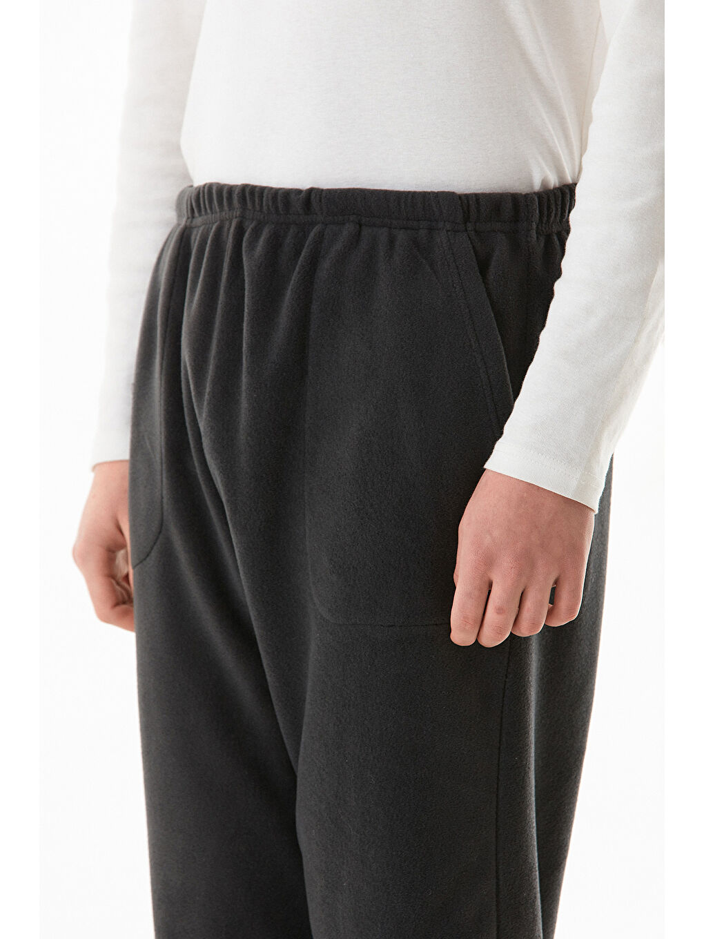 Antrasit Beli Lastikli Cepli Polar Eşofman Altı-4